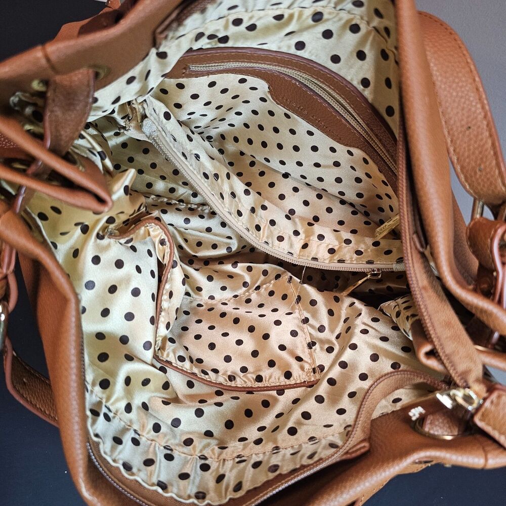 Anthropologie Melie Bianco Vegan Leather Camel Hobo Purse Handles Gold 11 x 16" - Picture 10 of 13